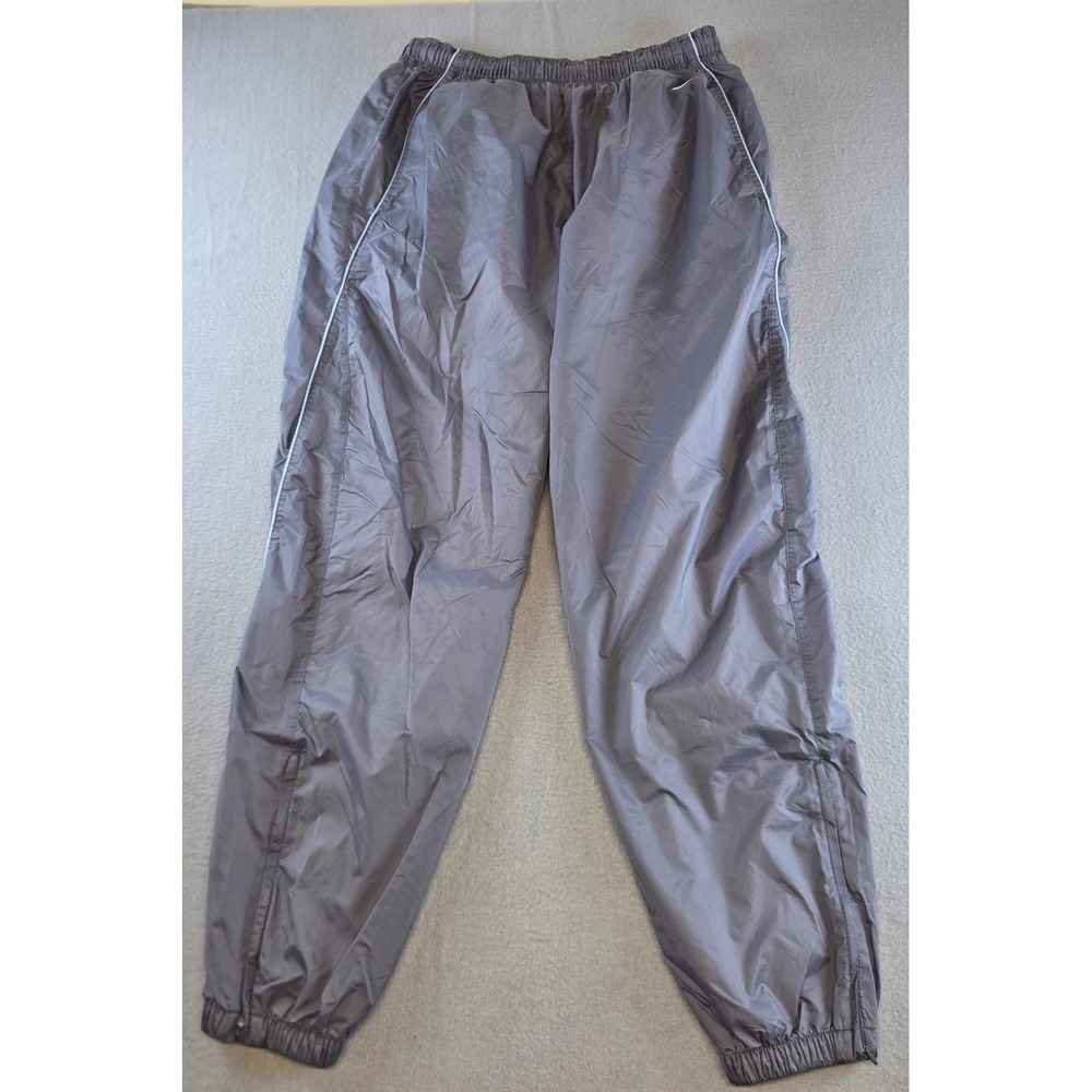 Nike Y2K Lined Track Pants Gray Nylon Ankle Zip Swoosh Womens XL 16-18